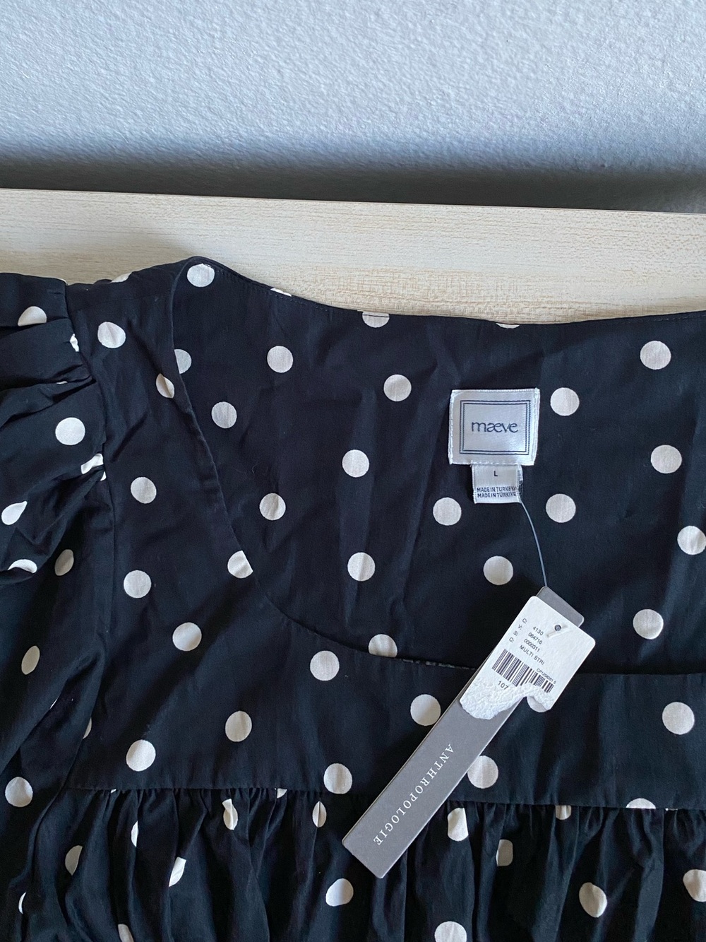 Anthropologie Black Mini Dress with White Polka Dots - Picture 7 of 9